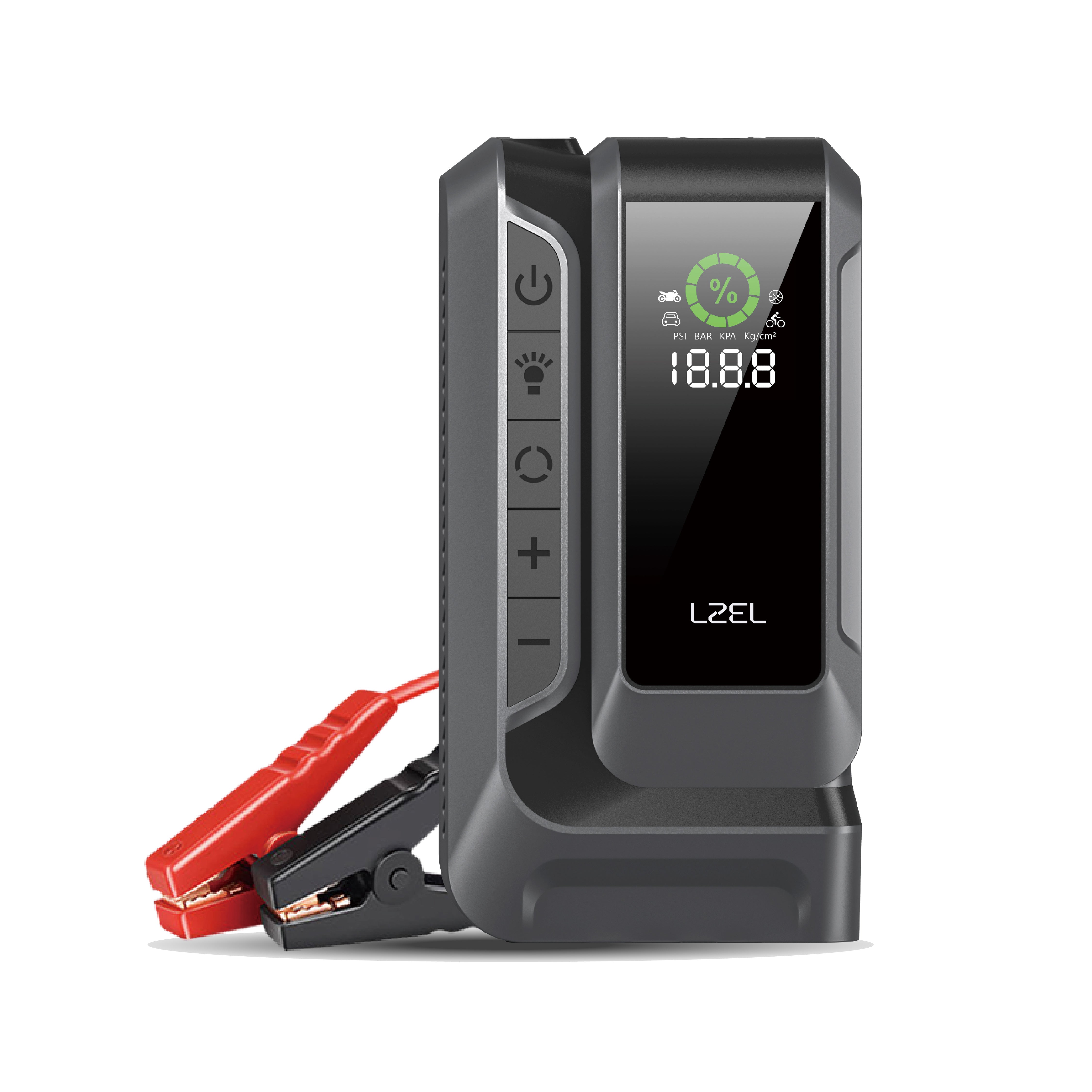 معزز لبطارية السيارة من LZEL EnergizeIgnite Air 12000mAh 12V مع كشاف LED ومنفاخ إطارات | رمادي/أسود معزز لبطارية السيارة من LZEL EnergizeIgnite Air 12000mAh 12V مع كشاف LED ومنفاخ إطارات | رمادي/أسود